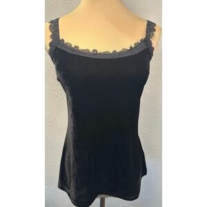 Paparazzi Black Velvet Camisole with Lace trim accent Size Medium Witchy Y2K NEW